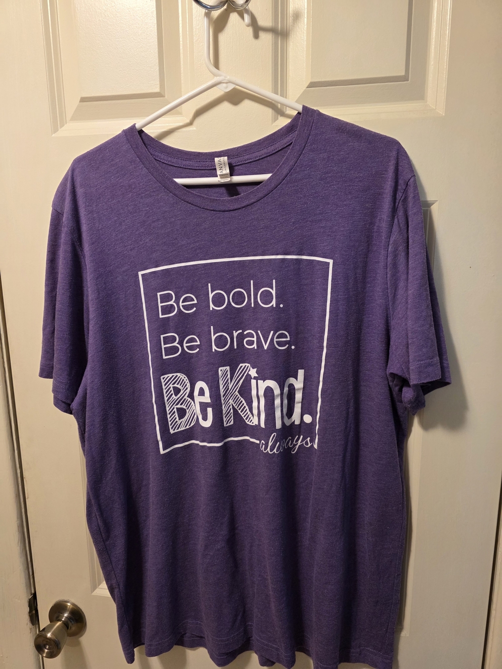 Bella Canvas Purple Kids Short Sleeve Tee with White 'Be Kind' Graphic